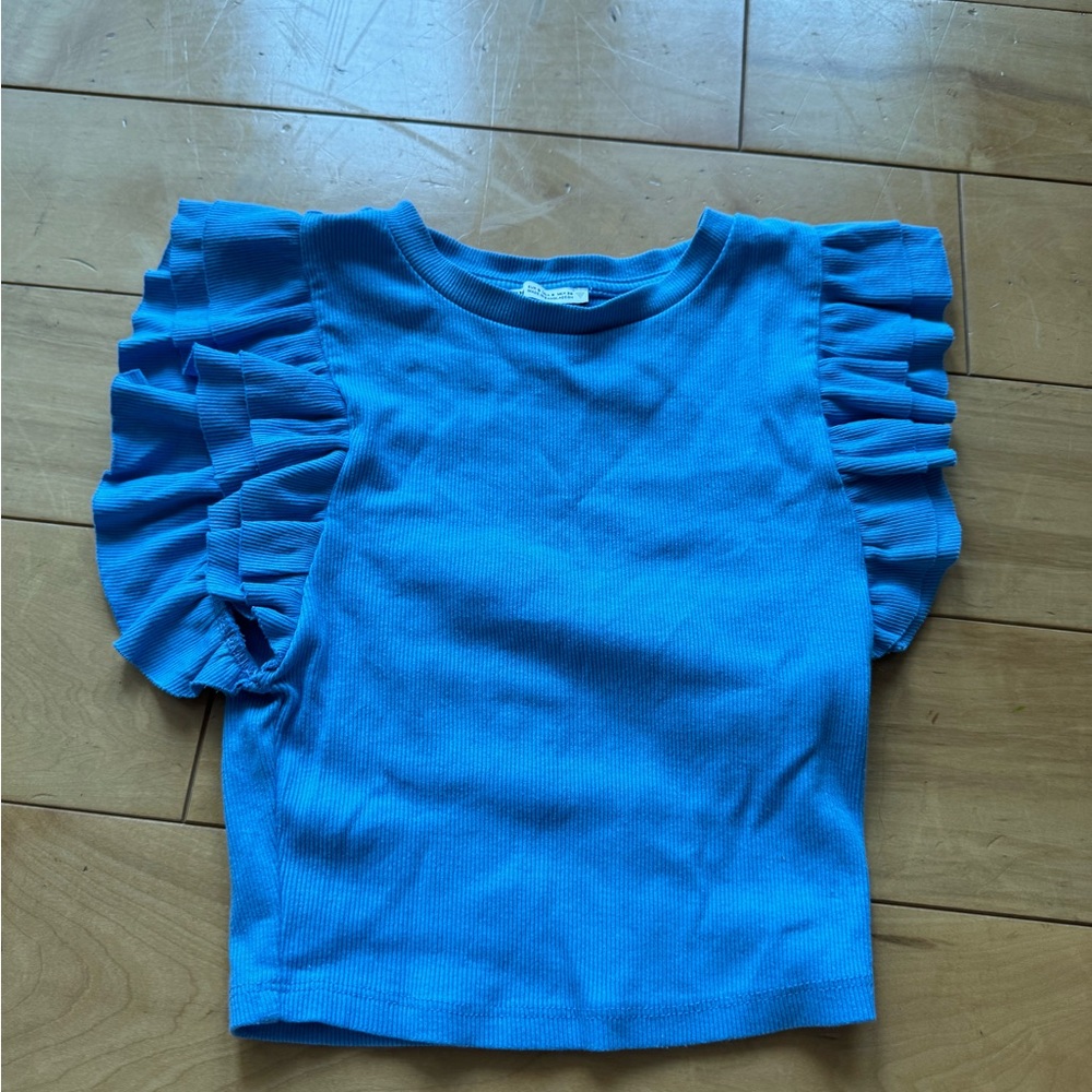 Zara Blue Ruffle Sleeve Top